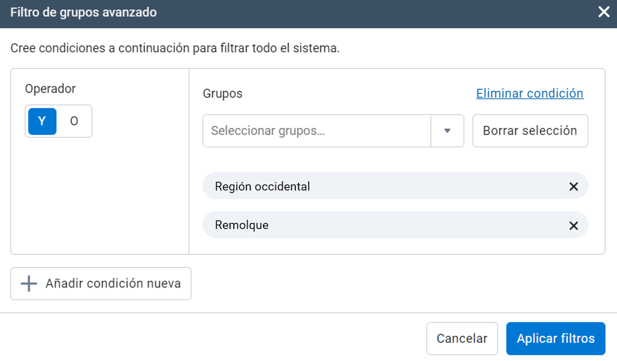 Filtros de grupos avanzados en MyGeotab